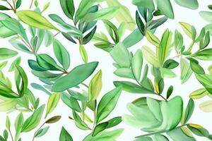 Watercolor Green Leaves Seamless Pattern. Ai generative photo