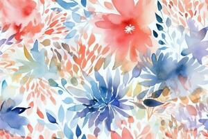 Watercolor Floral Seamless Pattern. Ai generative photo