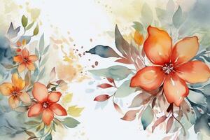 Watercolor Flowers Background. Ai generative photo