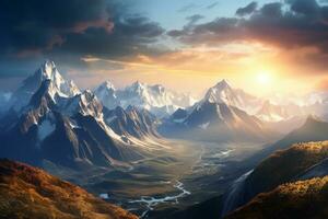 hermosa paisajes con montañas. ai generativo foto
