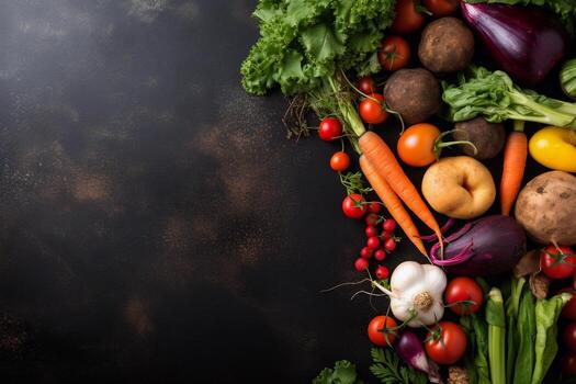 Fresh Vegetables on Chalk Background. Ai generative photo