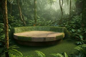 Podium In Forest. Ai generative photo