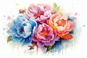 Watercolor Peony Flowers Painting Art. Ai generative photo