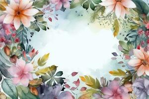 Watercolor Flowers Background. Ai generative photo