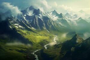 Beautiful Landscapes With Mountains. Ai generative photo