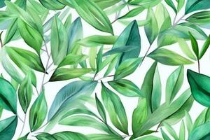 Watercolor Green Leaves Seamless Pattern. Ai generative photo