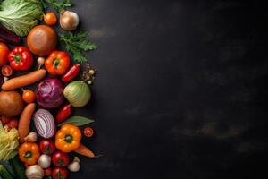 Fresh Vegetables on Chalk Background. Ai generative photo