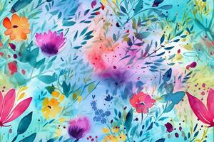Watercolor Floral Seamless Pattern. Ai generative photo