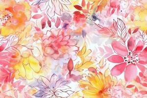 Watercolor Floral Seamless Pattern. Ai generative photo