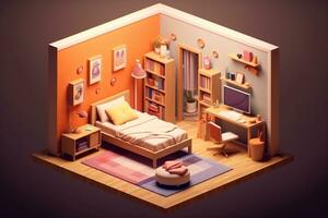 Cute 3D Room. Ai generative photo