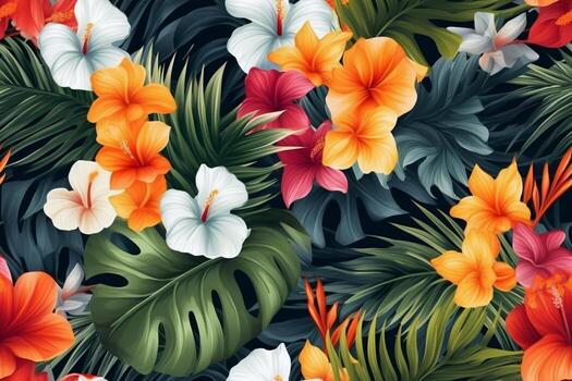 Trendy Tropical Seamless Pattern. Ai generative photo