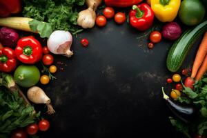 Fresh Vegetables on Chalk Background. Ai generative photo