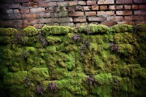 Mossy Bricks Wall Background. Ai generative photo