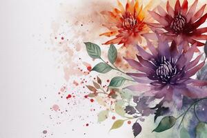 Watercolor Flowers Background. Ai generative photo