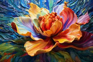 Colorful Flower Impasto Painting Art. Ai generative photo