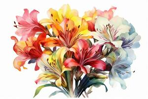 Watercolor Alstroemeria Flowers Painting Art. Ai generative photo
