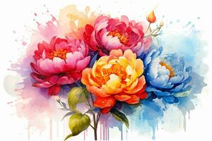 Watercolor Peony Flowers Painting Art. Ai generative photo