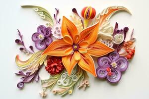 Quilling Flowers Art. Ai generative photo