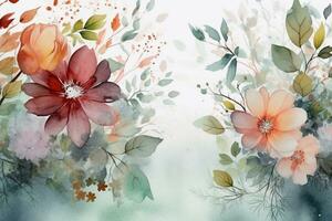 Watercolor Flowers Background. Ai generative photo