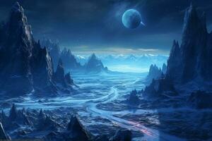 Beautiful Night Landscape. Ai generative photo