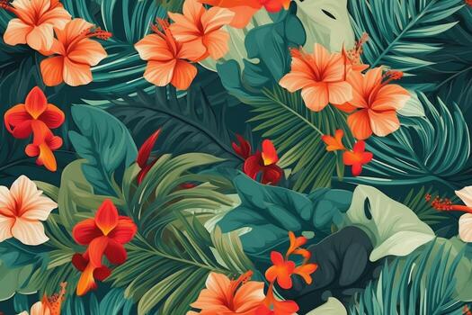 Trendy Tropical Seamless Pattern. Ai generative photo