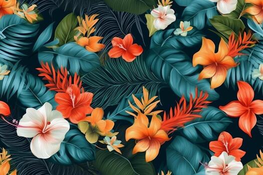 Trendy Tropical Seamless Pattern. Ai generative photo