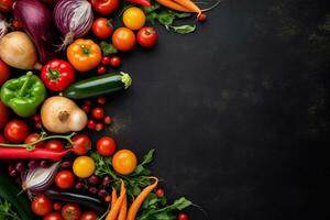 Fresh Vegetables on Chalk Background. Ai generative photo