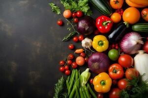 Fresh Vegetables on Chalk Background. Ai generative photo