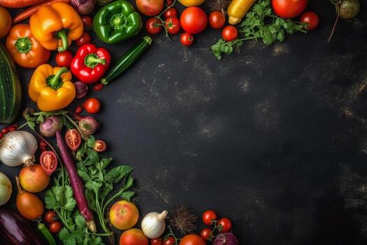 Fresh Vegetables on Chalk Background. Ai generative photo