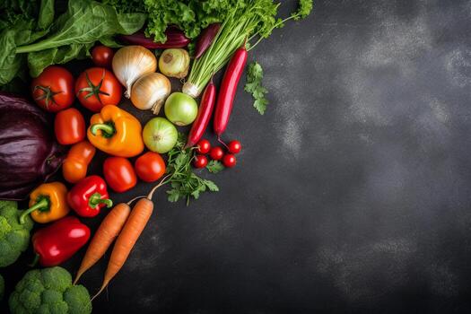 Fresh Vegetables on Chalk Background. Ai generative photo