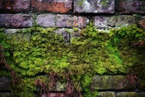 Mossy Bricks Wall Background. Ai generative photo