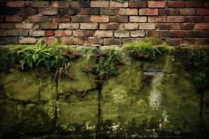 Mossy Bricks Wall Background. Ai generative photo