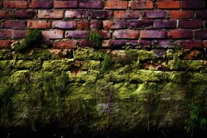 Mossy Bricks Wall Background. Ai generative photo