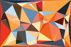 an abstract painting of triangles in orange, blue and red vector