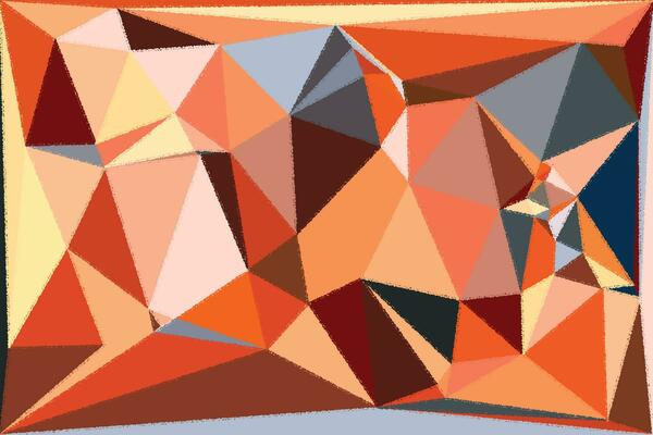 an abstract painting of triangles in orange, blue and red