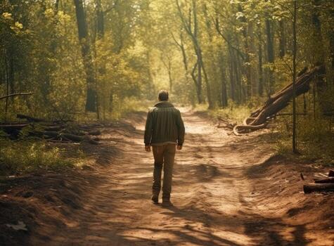 confuso hombre elige la carretera exterior. creado con generativo ai tecnología. foto