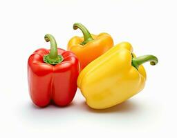sweet pepper, red, green, yellow paprika, isolated on white background, clipping path, full depth of field. Created with Generative AI technology. photo