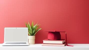 Laptop with Blank Screen, Online Learning Education Concept. photo