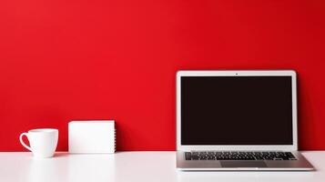 Laptop with Blank Screen, Online Learning Education Concept. photo
