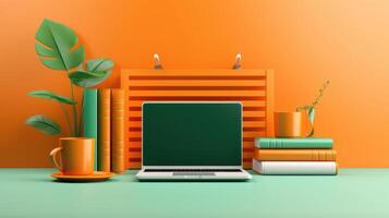Laptop with Blank Screen, Online Learning Education Concept. photo