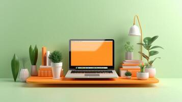 Laptop with Blank Screen, Online Learning Education Concept. photo