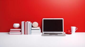 Laptop with Blank Screen, Online Learning Education Concept. photo