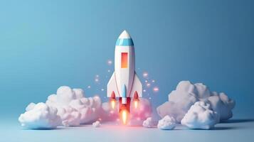 Business start up concept with rocket launching to space. photo