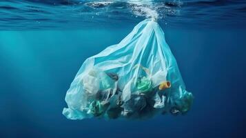 Stop Ocean Plastic Pollution Concept, Environmental Problem Plastic and Microplastic on the Water. photo