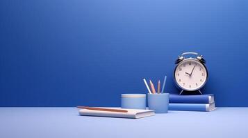 Realistic Clock on Workplace for Business Concept. Time Management and Self Organization. photo