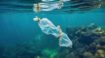 Stop Ocean Plastic Pollution Concept, Environmental Problem Plastic and Microplastic on the Water. photo