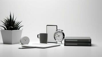 realista reloj en lugar de trabajo para negocio concepto. hora administración y yo organización. generativo ai foto