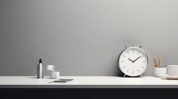 Realistic Clock on Workplace for Business Concept. Time Management and Self Organization. photo