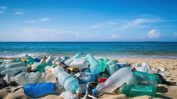 Stop Ocean Plastic Pollution Concept, Environmental Problem Plastic and Microplastic on the Water. photo