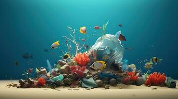 Stop Ocean Plastic Pollution Concept, Environmental Problem Plastic and Microplastic on the Water. Generative Ai photo